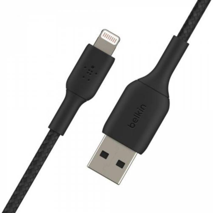 Cablu de date Belkin Boost Charge Braided, USB Tip A - Lightning, 1m, Black