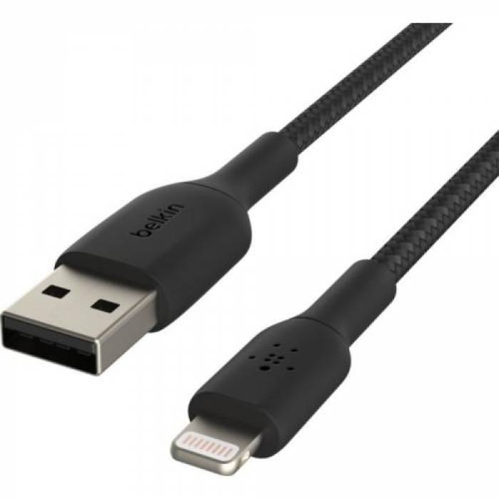 Cablu de date Belkin Boost Charge Braided, USB Tip A - Lightning, 1m, Black