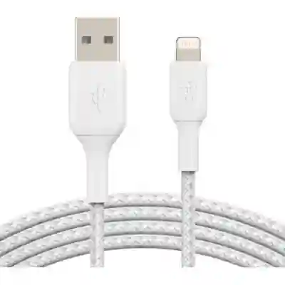 Cablu de date Belkin Boost Charge Braided, USB Tip A - Lightning, 2m, White