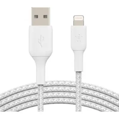 Cablu de date Belkin Boost Charge Braided, USB Tip A - Lightning, 3m, White
