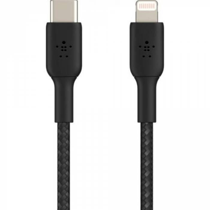 Cablu de date Belkin Boost Charge Braided, USB Tip C - Lightning, 1m, Black