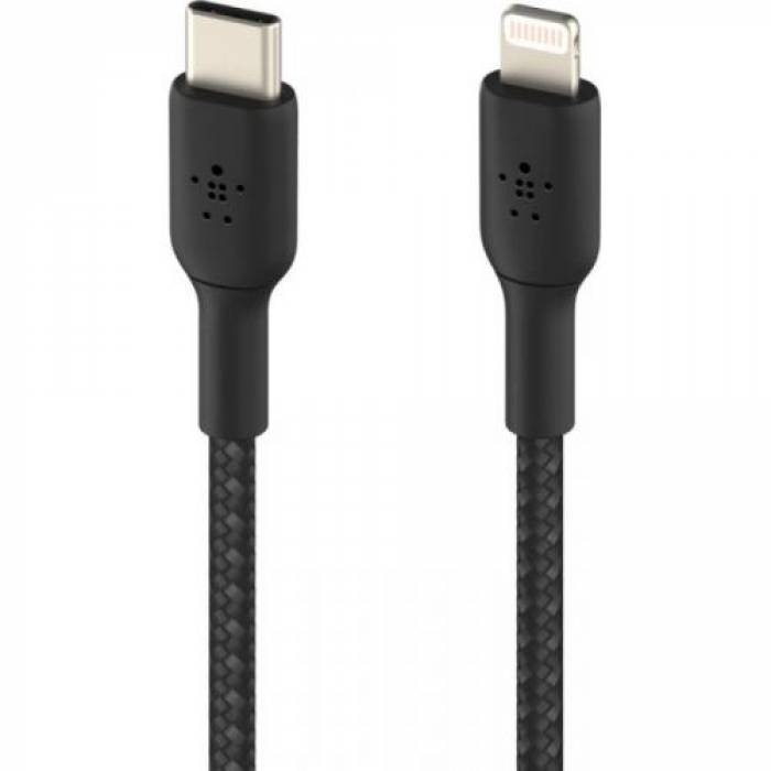 Cablu de date Belkin Boost Charge Braided, USB Tip C - Lightning, 1m, Black