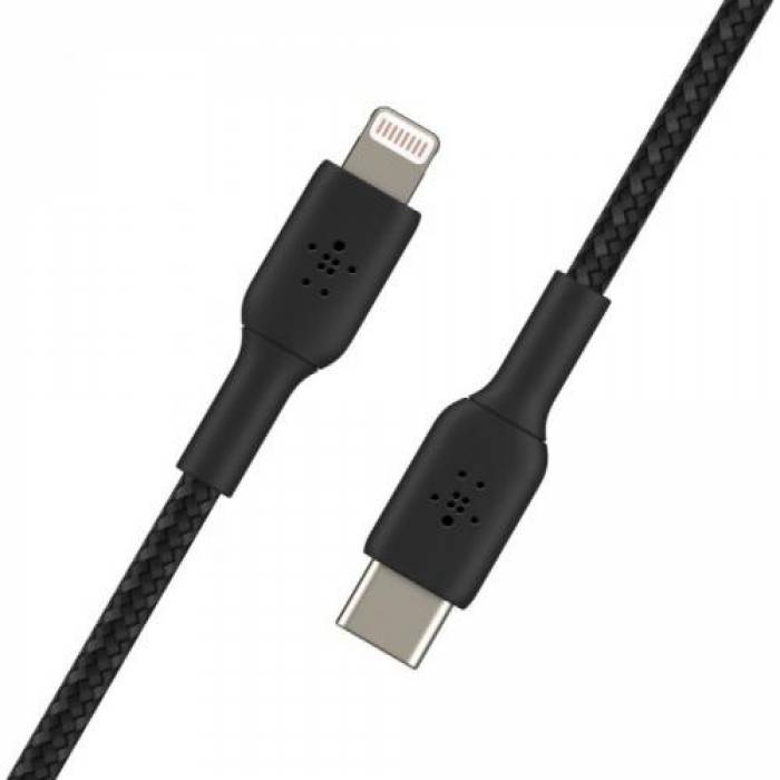 Cablu de date Belkin Boost Charge Braided, USB Tip C - Lightning, 1m, Black