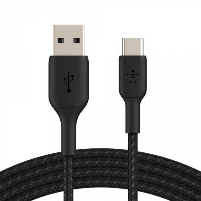 Cablu de date Belkin Boost Charge Braided, USB Tip C - USB Tip A, 1m, Black