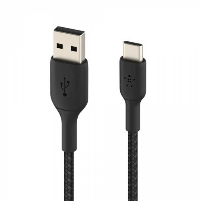Cablu de date Belkin Boost Charge Braided, USB Tip C - USB Tip A, 1m, Black