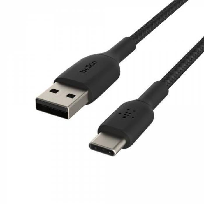 Cablu de date Belkin Boost Charge Braided, USB Tip C - USB Tip A, 1m, Black