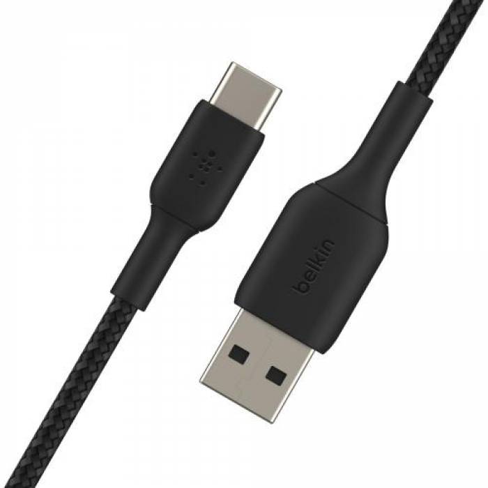 Cablu de date Belkin Boost Charge Braided, USB Tip C - USB Tip A, 1m, Black