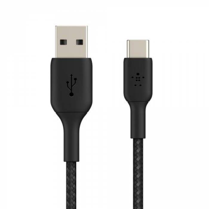 Cablu de date Belkin Boost Charge Braided, USB Tip C - USB Tip A, 1m, Black