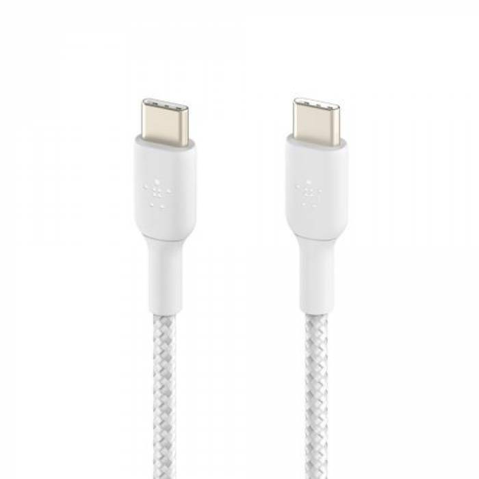 Cablu de date Belkin Boost Charge Braided, USB Tip C - USB Tip C, 1m, White