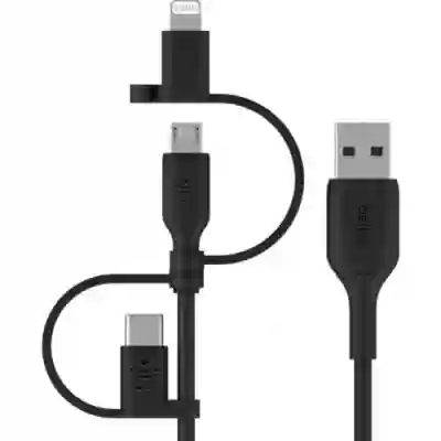 Cablu de date Belkin Boost Charge Universal, USB Tip A - micro USB - Lightning - USB Tip C, 1m, Black