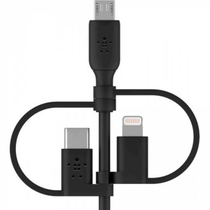 Cablu de date Belkin Boost Charge Universal, USB Tip A - micro USB - Lightning - USB Tip C, 1m, Black