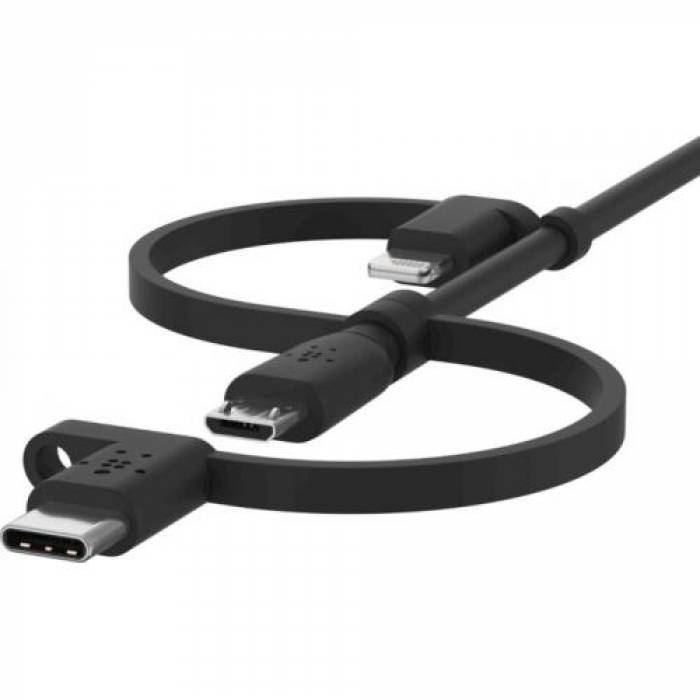 Cablu de date Belkin Boost Charge Universal, USB Tip A - micro USB - Lightning - USB Tip C, 1m, Black