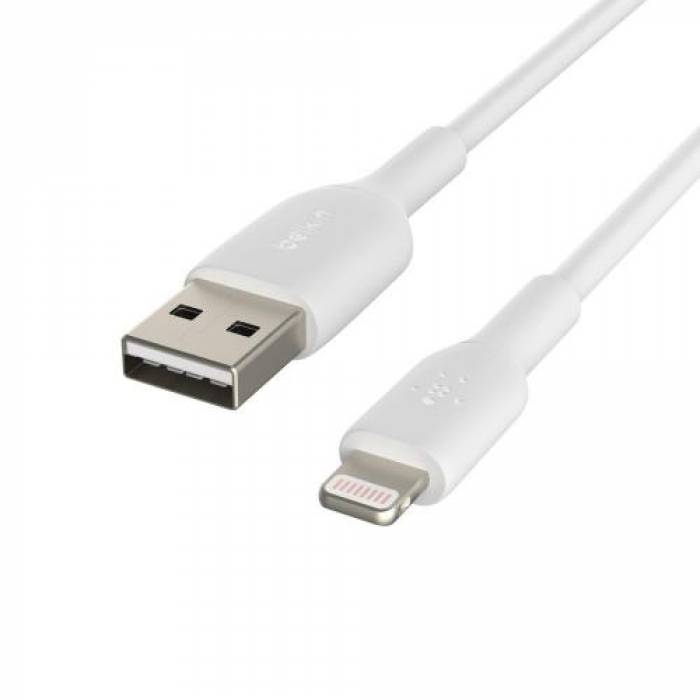 Cablu de date Belkin Boost Charge, USB Tip A - Lightning, 2m, White