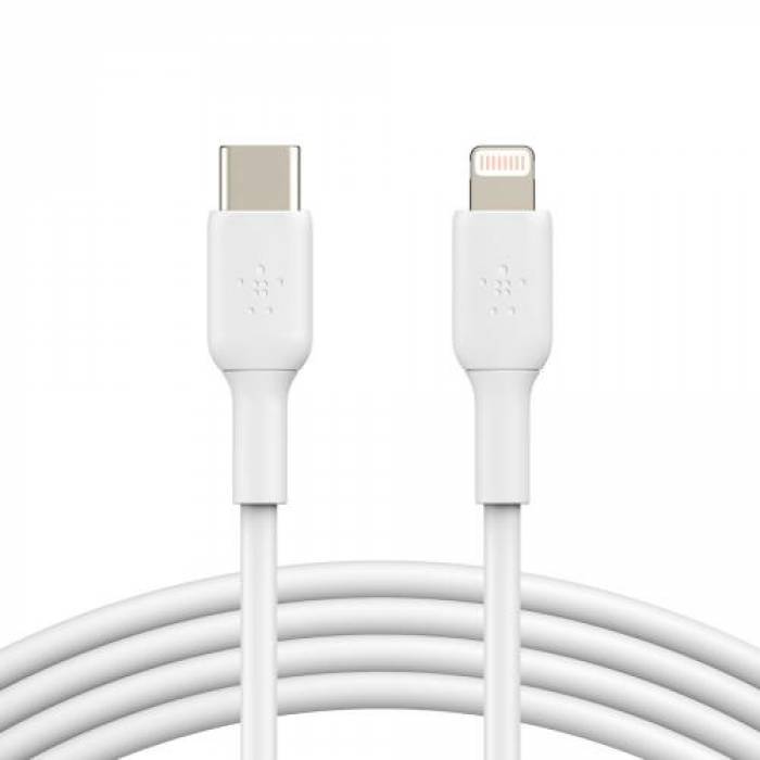 Cablu de date Belkin CAA003BT1MWH, USB-C -  Lightning, 1m, White