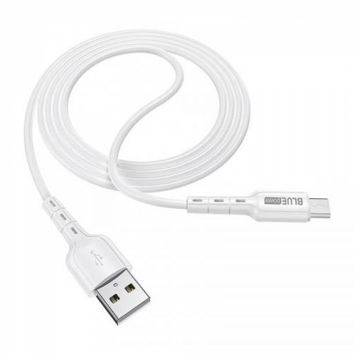 Cablu de date Blue Power BDU01 Novel, USB - microUSB, 1m, White