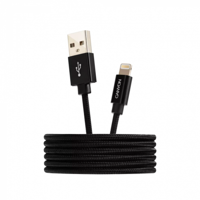 Cablu de date Canyon CNS-MFIC3B, USB - Lightning, 1m, Black