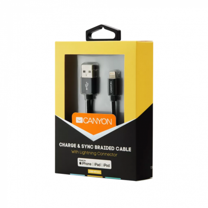 Cablu de date Canyon CNS-MFIC3B, USB - Lightning, 1m, Black