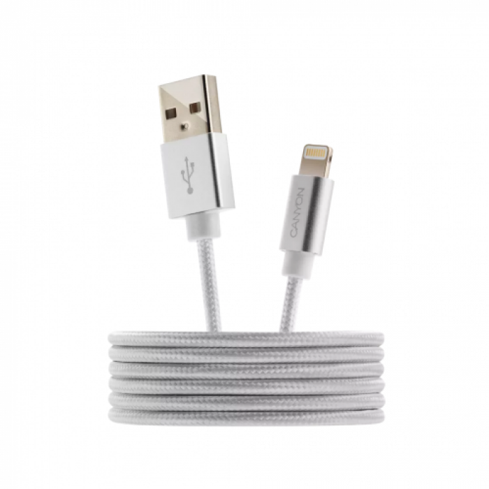 Cablu de date Canyon CNS-MFIC3PW, USB - Lightning, 1m, Pearl White