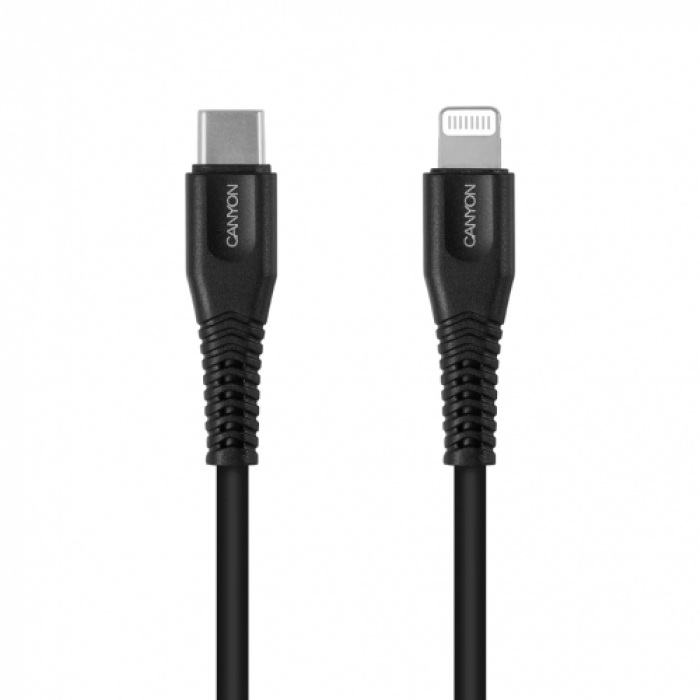 Cablu de date Canyon CNS-MFIC4B, USB-C - Lightning, 1.2m, Black
