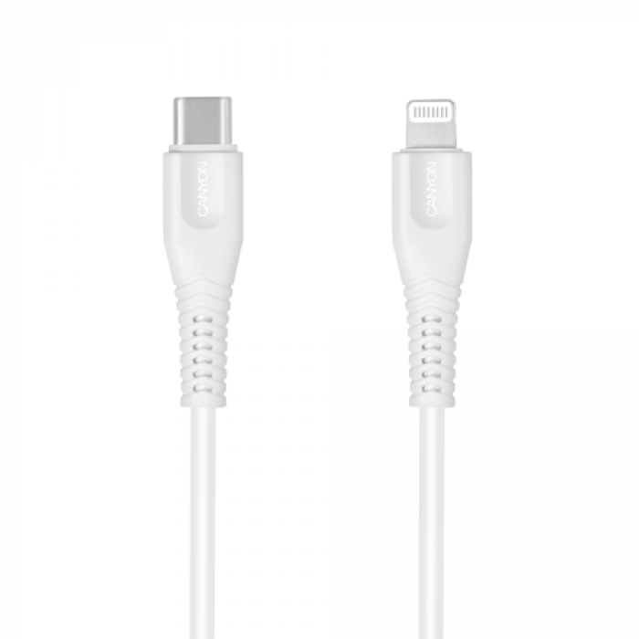 Cablu de date Canyon CNS-MFIC4W, USB-C - Lightning, 1,2m, White