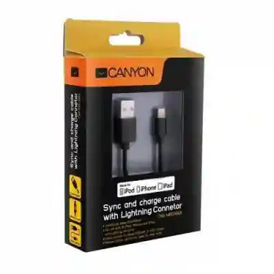 Cablu de date Canyon, USB - Lightning, 1m, Black