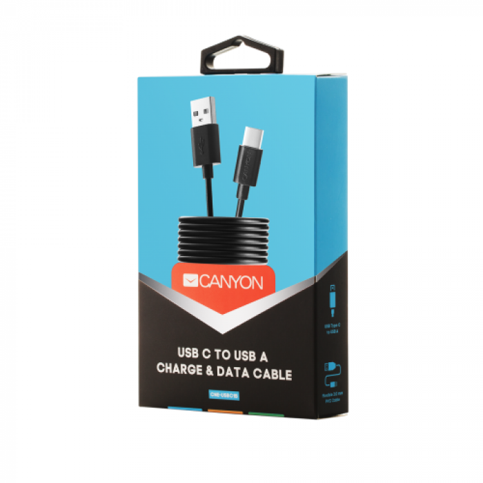 Cablu de date Canyon, USB - USB 2.0, 1m, Black