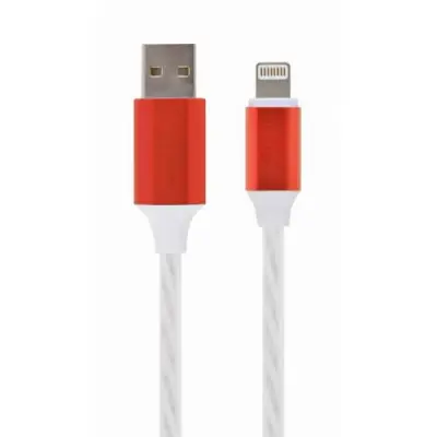 Cablu de date Gembird CC-USB-8PLED-1M, USB - Lightning, 1m, White-Red