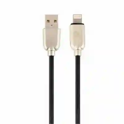 Cablu de date Gembird Premium rubber, USB 2.0 - Lightning, 1m, Black-Gold