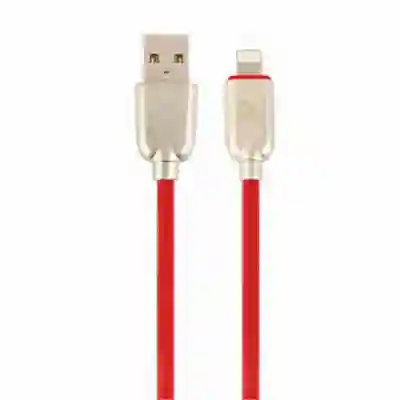 Cablu de date Gembird Premium rubber, USB 2.0 - Lightning, 1m, Red-Gold