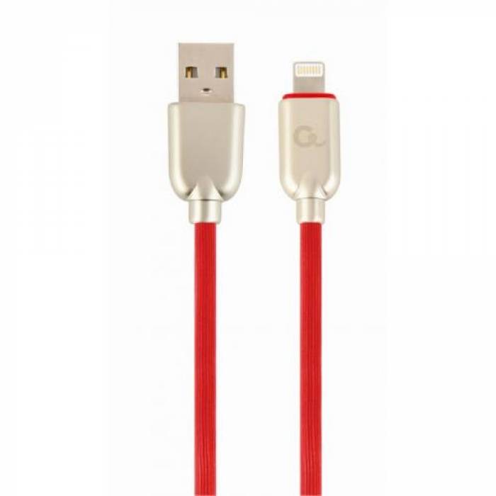 Cablu de date Gembird Premium rubber, USB 2.0 - Lightning, 1m, Red-Gold