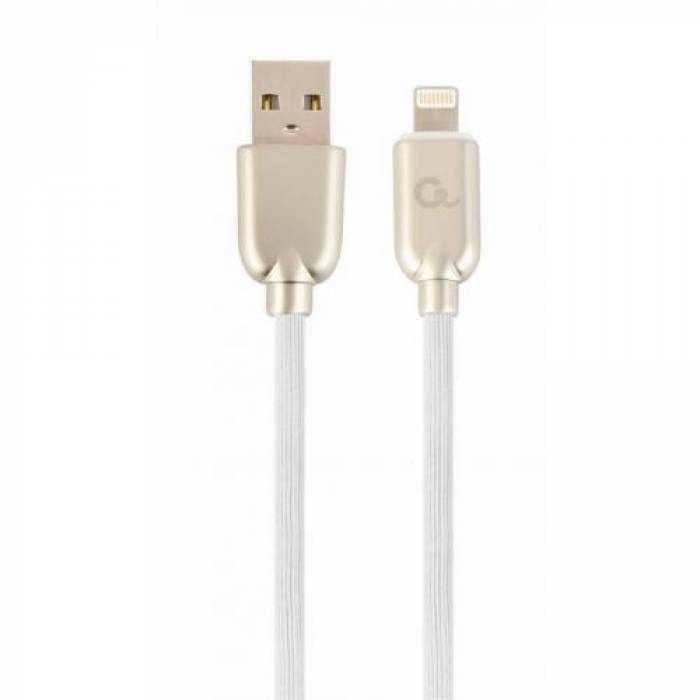 Cablu de date Gembird Premium rubber, USB 2.0 - Lightning, 2m, White-Gold