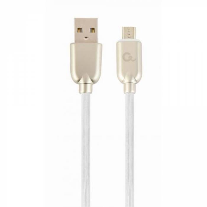 Cablu de date Gembird Premium Rubber, USB - micro USB, 2m, White