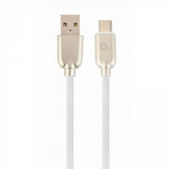 Cablu de date Gembird Premium Rubber, USB - USB-C, 2m, White