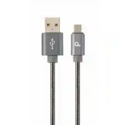 Cablu de date Gembird Premium Spiral Metal, USB - micro USB, 1m, Grey