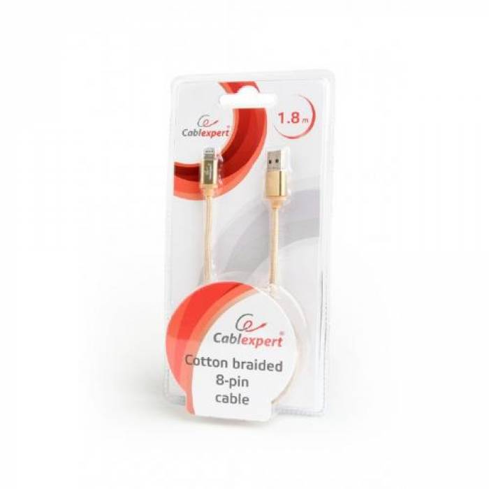 Cablu de date Gembird, USB 2.0 - Lightning, 1.8m, Gold