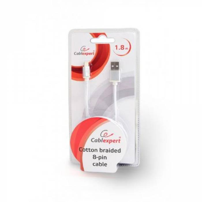 Cablu de date Gembird, USB 2.0 - Lightning, 1.8m, Silver