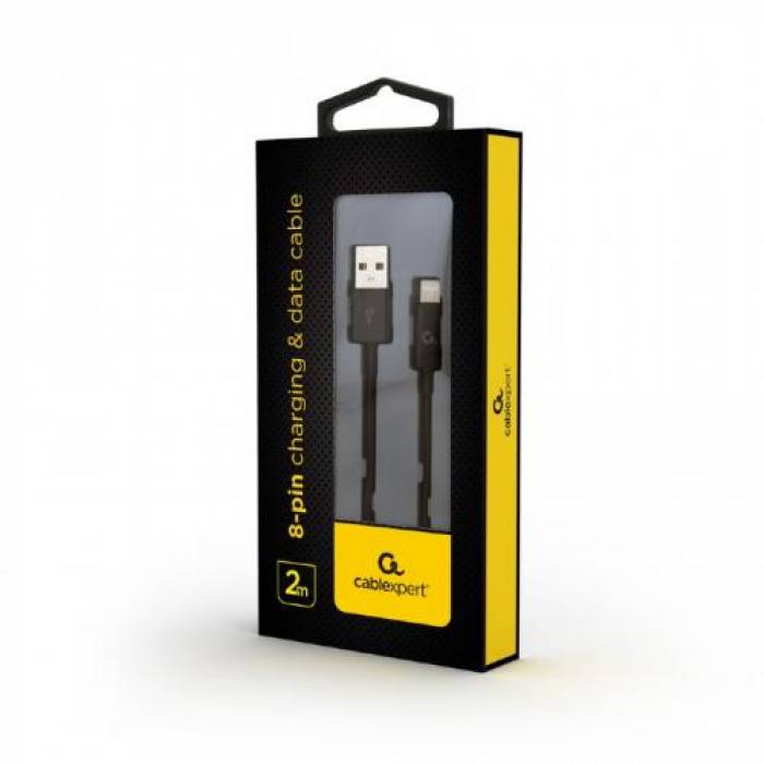 Cablu de date Gembird, USB 2.0 - Lightning, 2m, Black