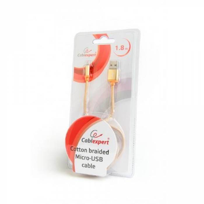 Cablu de date Gembird, USB 2.0 - micro USB, 1.8m, Gold