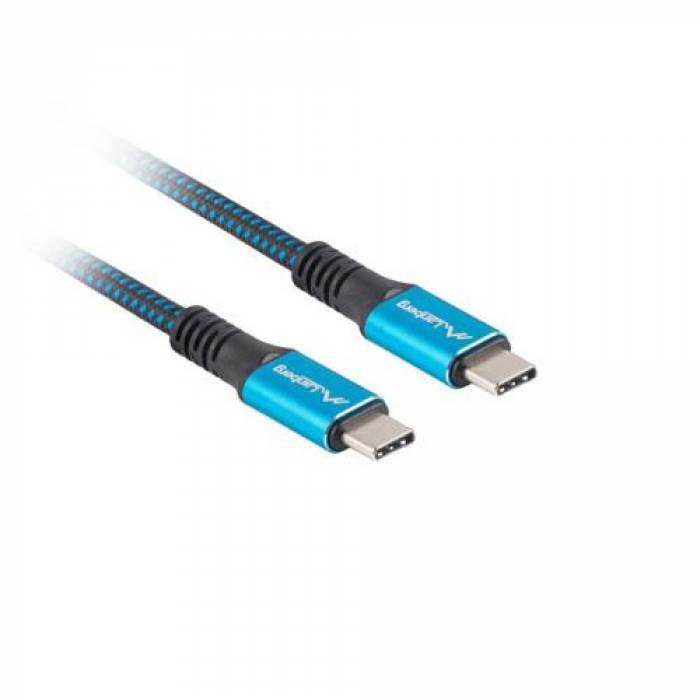 Cablu de date Lanberg CA-CMCM-45CU-0012-BK, USB-C - USB-C, 0.12m, Blue