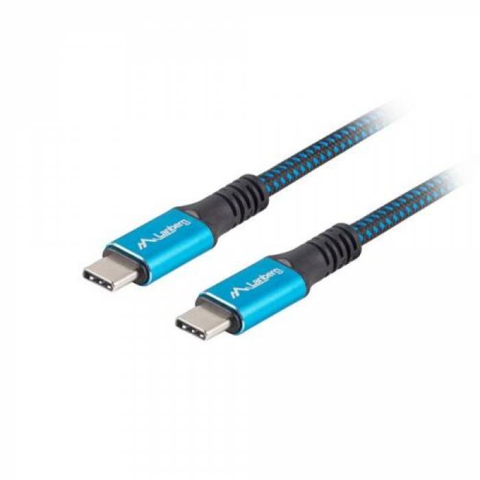 Cablu de date Lanberg CA-CMCM-45CU-0012-BK, USB-C - USB-C, 0.12m, Blue