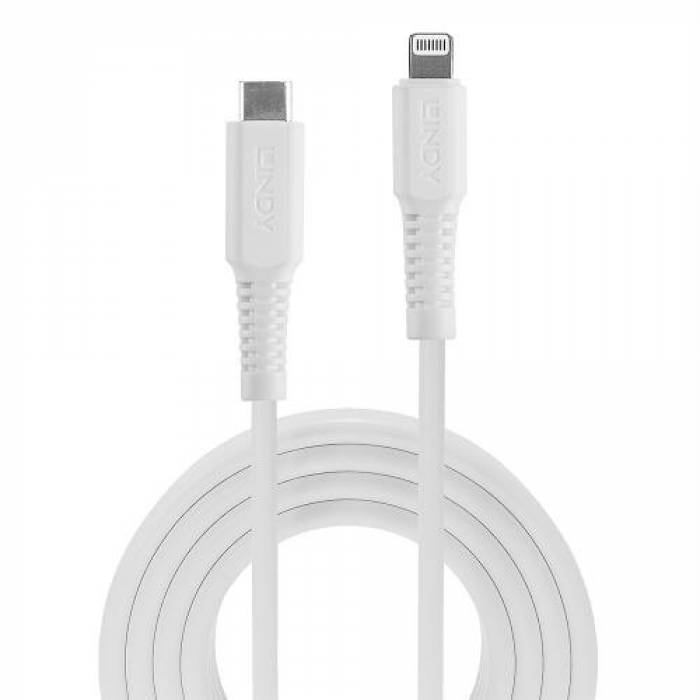 Cablu de date Lindy 31316, USB-C - Lightning, 1m, White