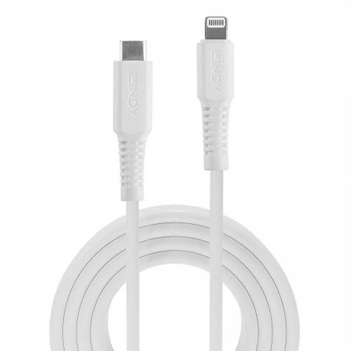 Cablu de date Lindy 31316, USB-C - Lightning, 1m, White