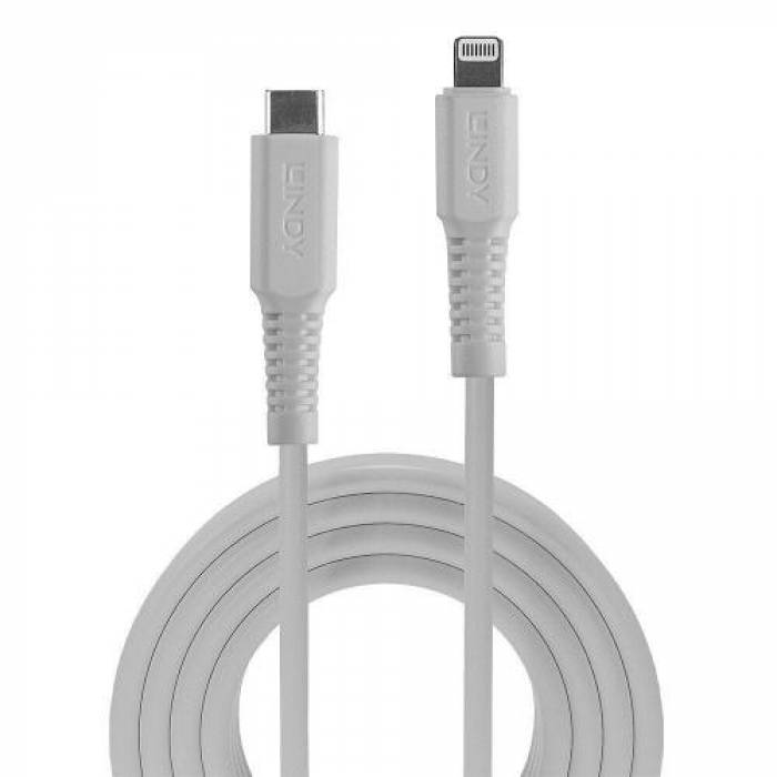 Cablu de date Lindy LY-31318, USB-C - Lightning, 3m, White