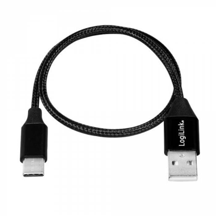 Cablu de date Logilink CU0139, USB 2.0 - USB-C, 0.3m, Black