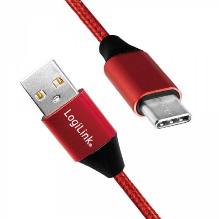 Cablu de date Logilink CU0147, USB 2.0 - USB-C, 0.3m, Red