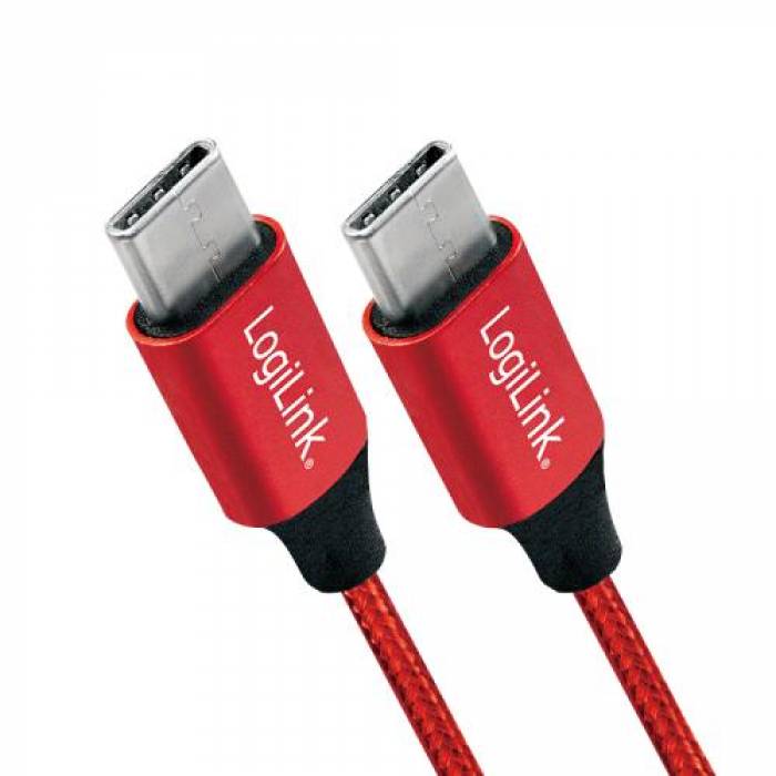 Cablu de date Logilink CU0155, USB-C - USB-C, 0.3m, Red