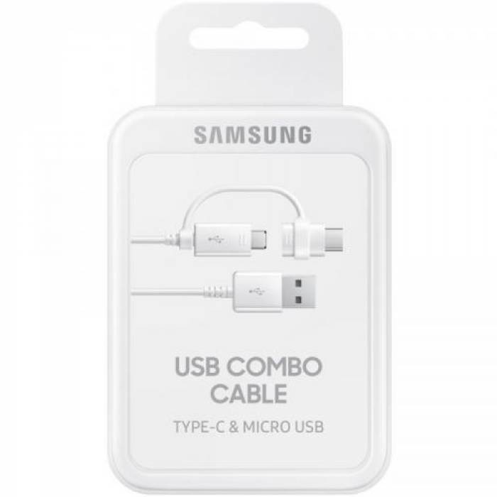 Cablu de date Samsung, USB - micro USB + USB-C, 1.5m, White