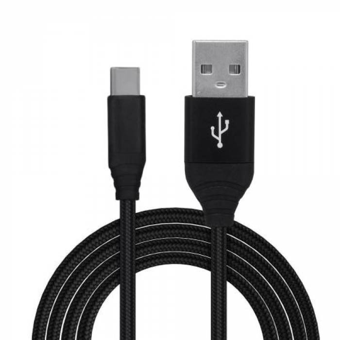 Cablu de date Spacer SPDC-TYPEC-BRD-BK-1.0, USB - USB-C, 1m, Black