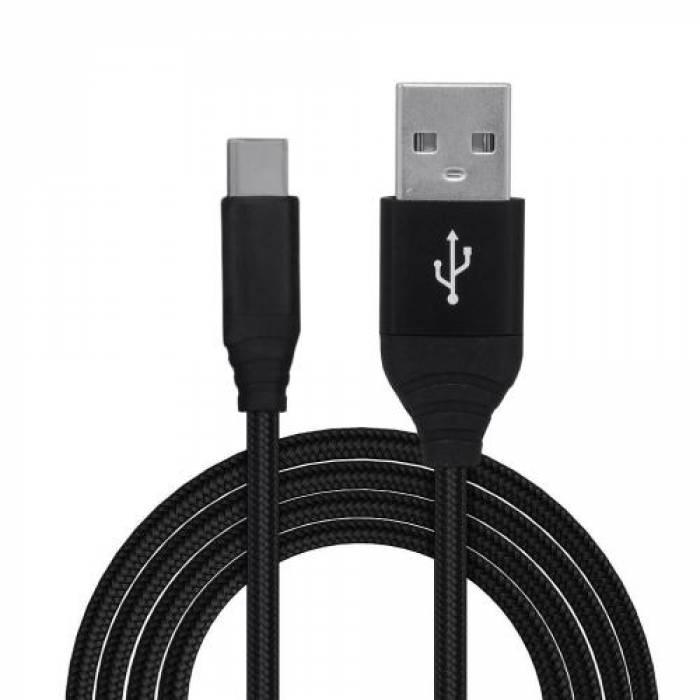 Cablu de date Spacer SPDC-TYPEC-BRD-BK-1.8, USB - USB-C, 1.8m, Black