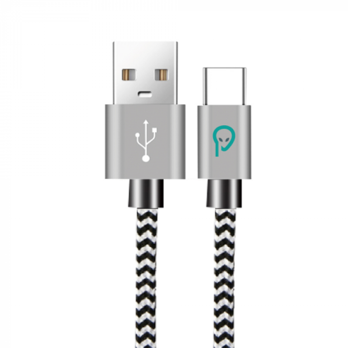 Cablu de date Spacer SPDC-TYPEC-BRD-ZBR-1.8, USB - Lightning, 1.8m, Zebra